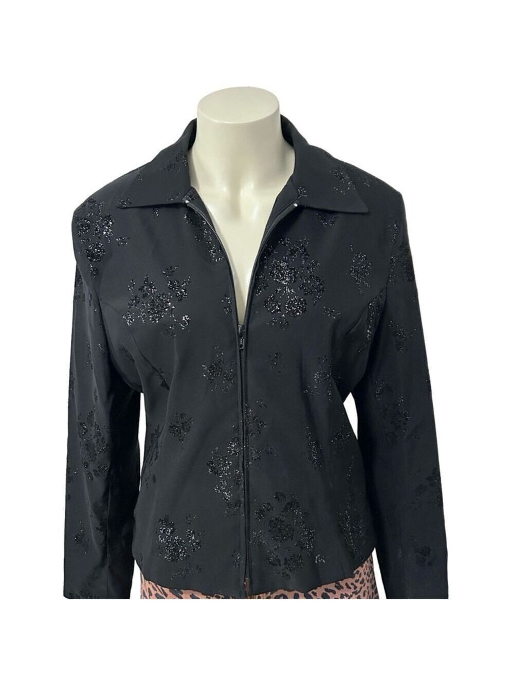 Vintage Mezmerize Black Floral Glitter Jacket Blazer Size L